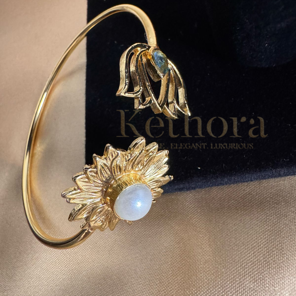 Lotus and flower Cuff Bangle