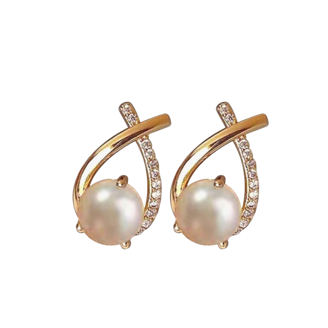 Elegant Diamond & Pearl Stud Earrings – Timeless Silver Sparkle