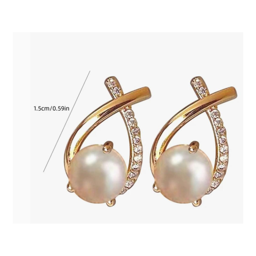 Elegant Diamond & Pearl Stud Earrings – Timeless Silver Sparkle