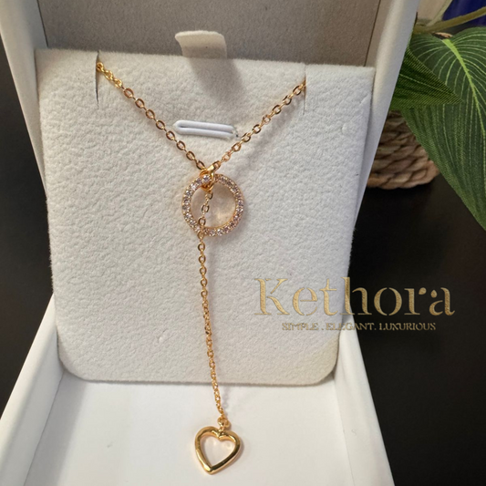 CZ Heart Y Drop Necklace Chain |24k Gold Plated | Long Heart Y Shape Necklace | Hypoallergenic |Anti tarnish | Daily Wear| Office Wear