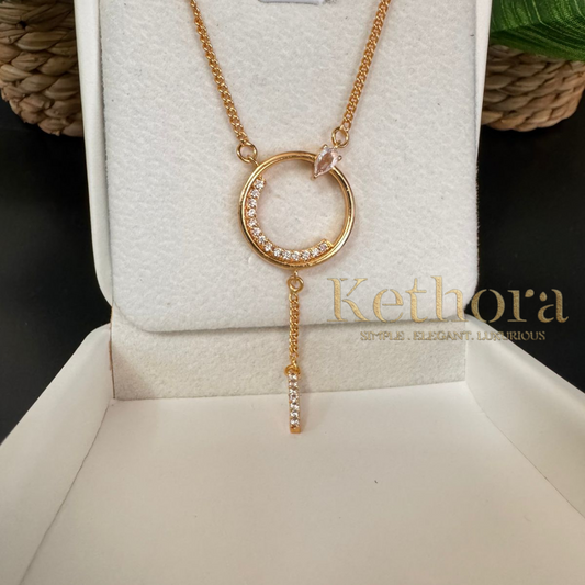 Circular pendant with CZ stone and a delicate dangling charm | Gold plated | Hypoallergenic | Ant tarnish| Daily Wear |Premium Quality | Office Wear