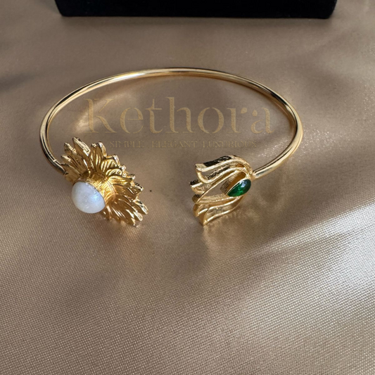 Lotus and flower Cuff Bangle