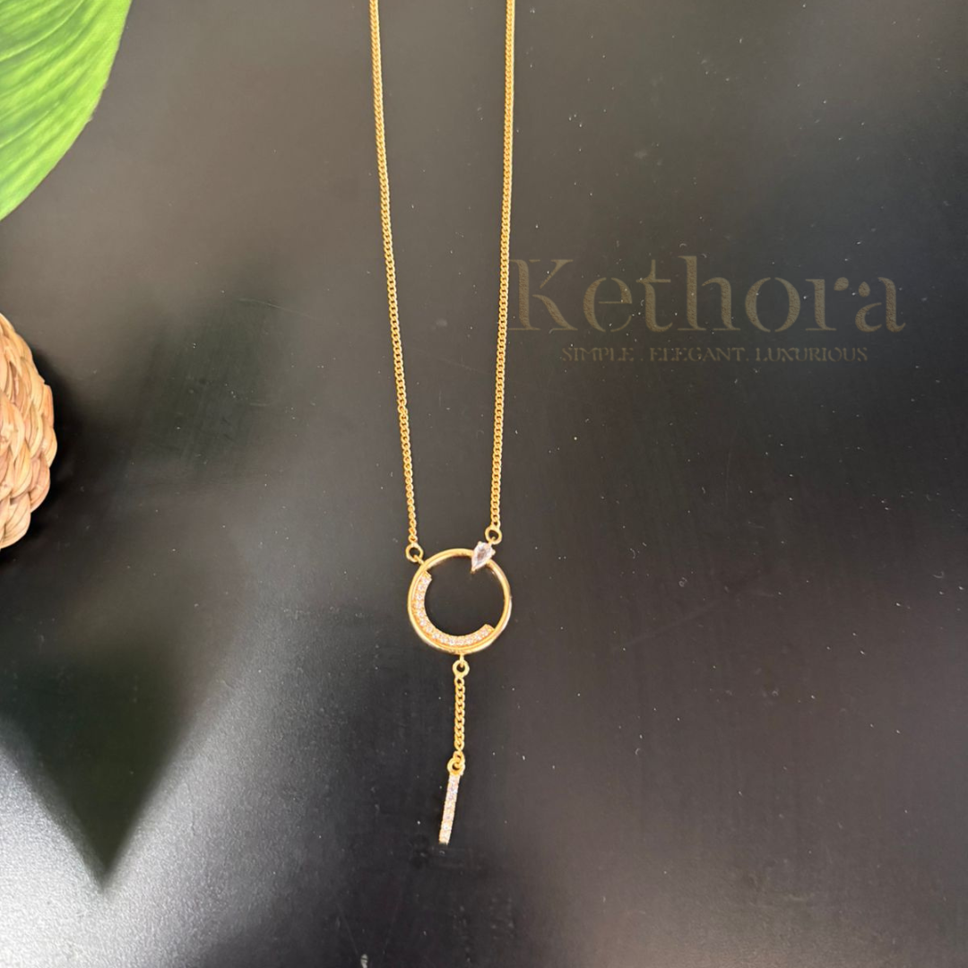 Circular pendant with CZ stone and a delicate dangling charm | Gold plated | Hypoallergenic | Ant tarnish| Daily Wear |Premium Quality | Office Wear