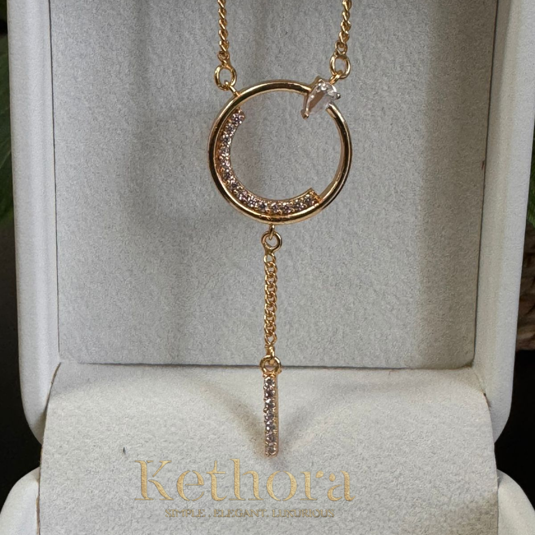 Circular pendant with CZ stone and a delicate dangling charm | Gold plated | Hypoallergenic | Ant tarnish| Daily Wear |Premium Quality | Office Wear