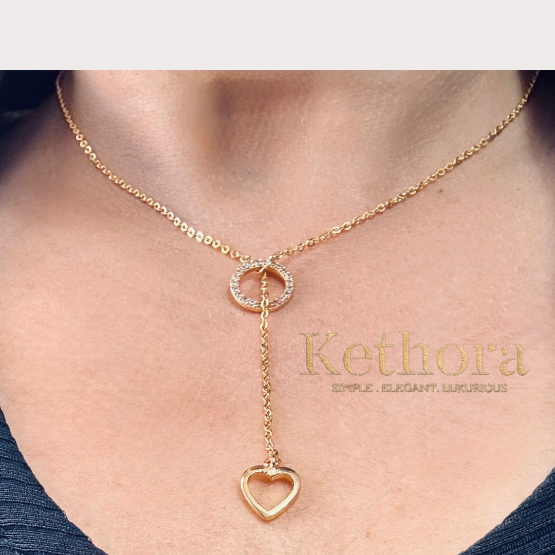 CZ Heart Y Drop Necklace Chain |24k Gold Plated | Long Heart Y Shape Necklace | Hypoallergenic |Anti tarnish | Daily Wear| Office Wear